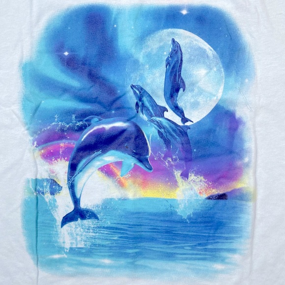 Mighty Fine size medium light blue dolphin in sunset crop top shirt NWT - Picture 7 of 7